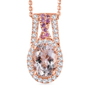 Premium Pink Morganite and Multi Gemstone 1.60 ctw Blush Wave Pendant Necklace 20 Inches in 18K Vermeil Rose Gold Over Sterling Silver