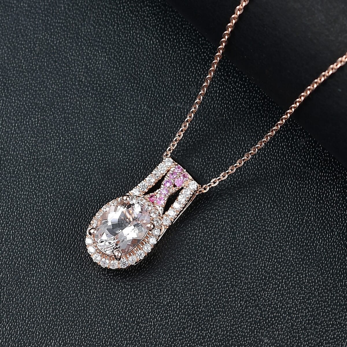 Premium Pink Morganite and Multi Gemstone 1.60 ctw Blush Wave Pendant Necklace 20 Inches in 18K Vermeil Rose Gold Over Sterling Silver image number 1