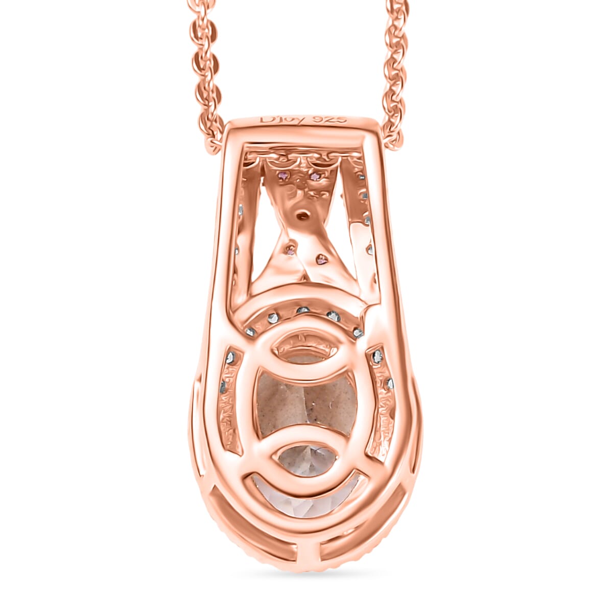 Premium Pink Morganite and Multi Gemstone 1.60 ctw Blush Wave Pendant Necklace 20 Inches in 18K Vermeil Rose Gold Over Sterling Silver image number 4