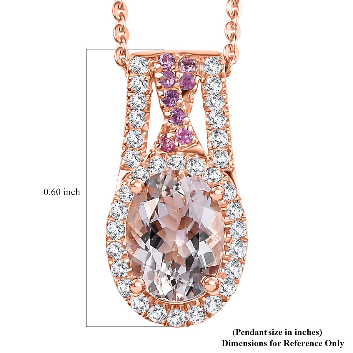D'Joy Premium Pink Morganite and Multi Gemstone 1.60 ctw Blush Wave Pendant Necklace 20 Inches in 18K Vermeil Rose Gold Over Sterling Silver