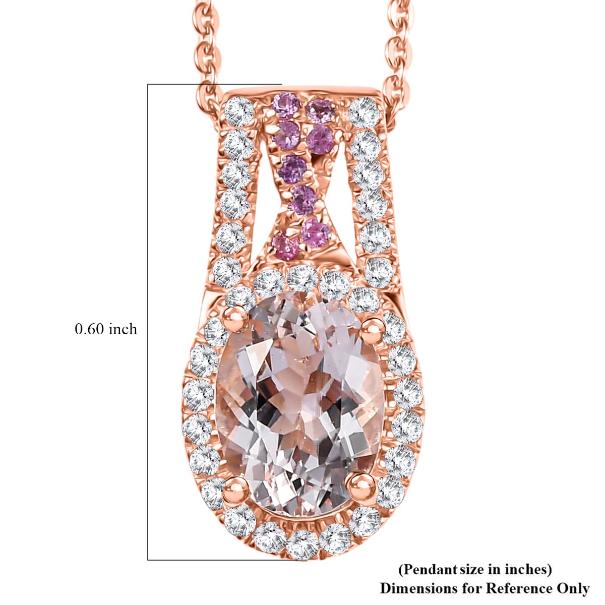 Premium Pink Morganite and Multi Gemstone 1.60 ctw Blush Wave Pendant Necklace 20 Inches in 18K Vermeil Rose Gold Over Sterling Silver image number 5
