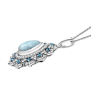 Larimar and Multi Gemstone 4.90 ctw Sea Bloom Pendant Necklace in Rhodium Over Sterling Silver 20 Inches