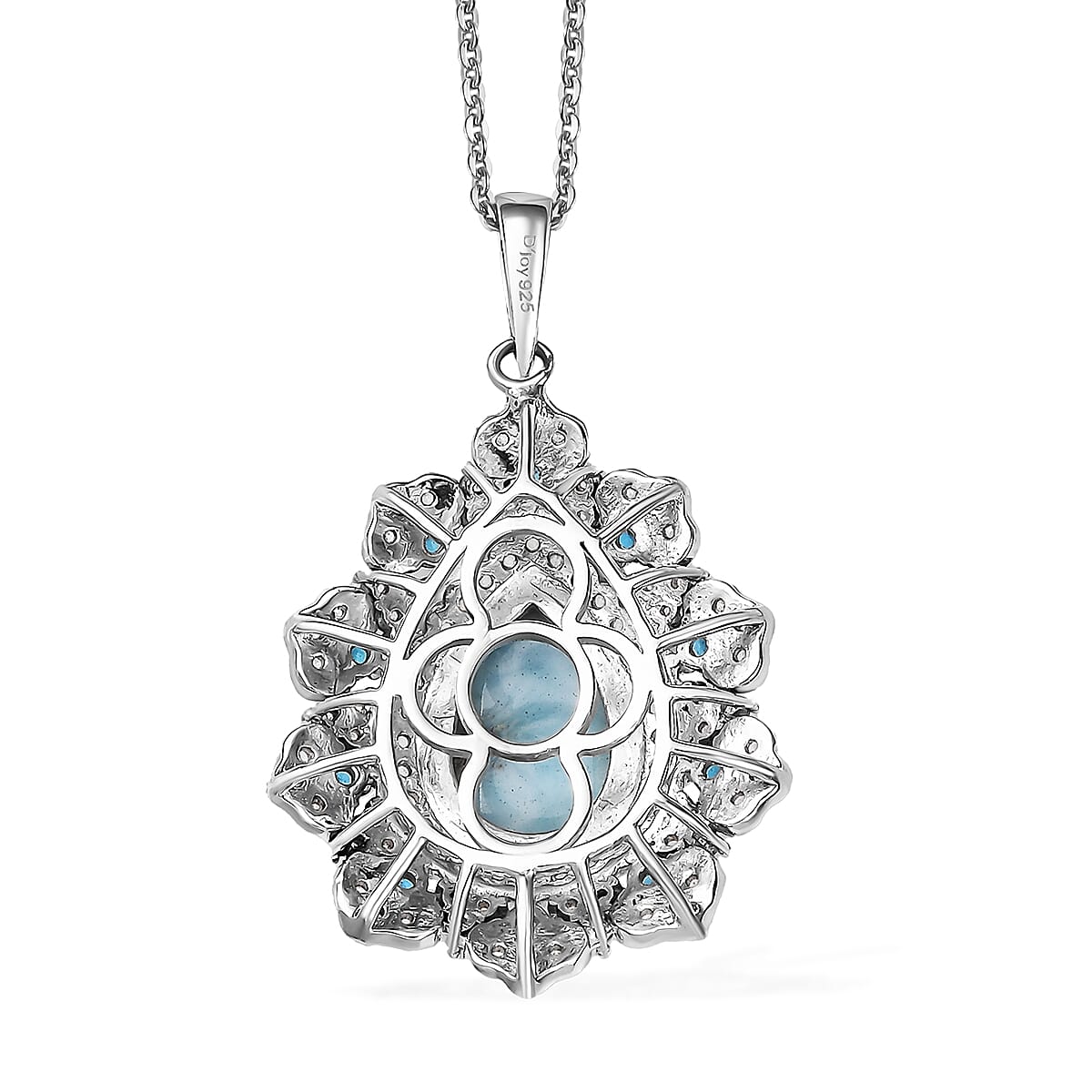 Larimar and Multi Gemstone 4.90 ctw Sea Bloom Pendant Necklace in Rhodium Over Sterling Silver 20 Inches