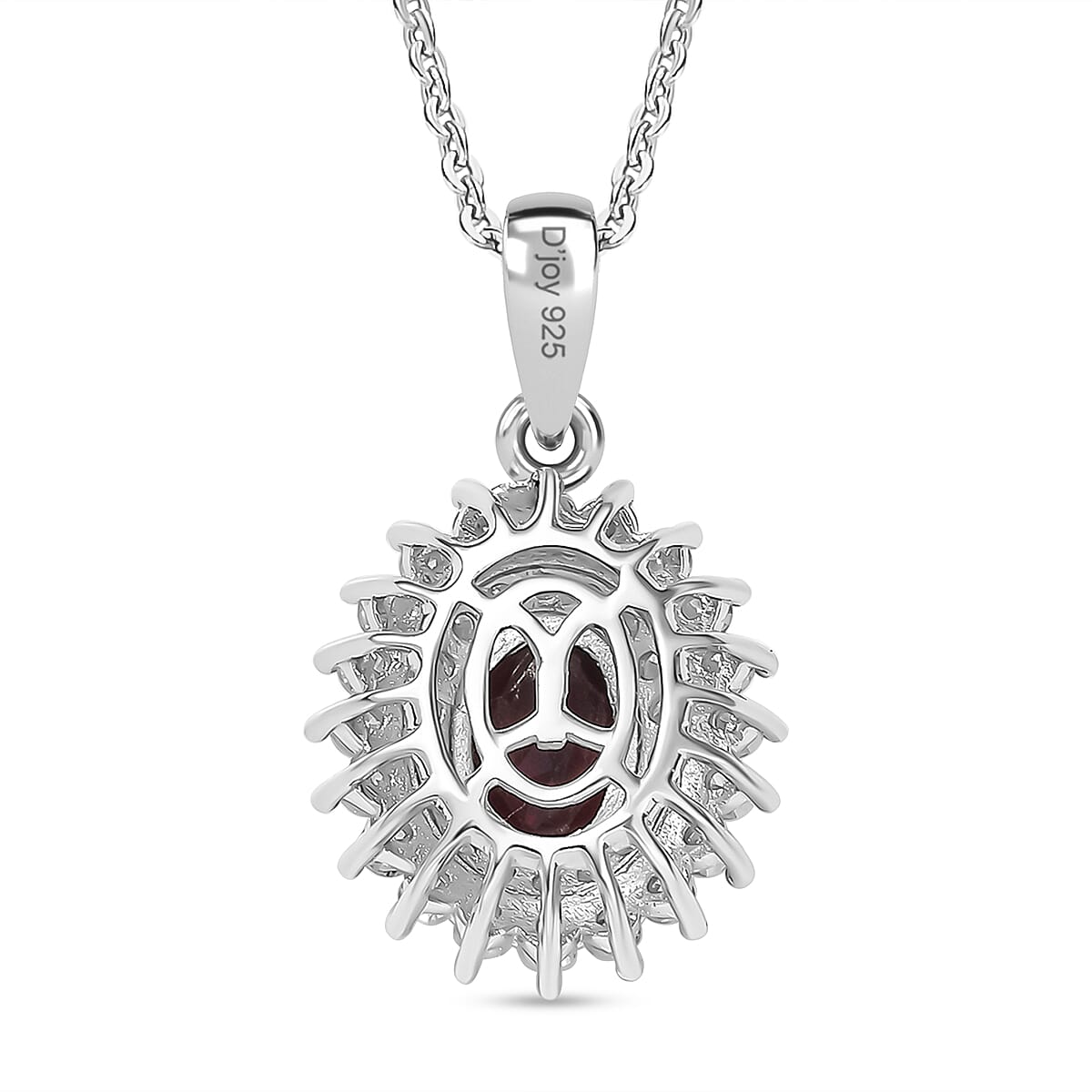 Premium Anthill Garnet and Moissanite 1.50 ctw Sunburst Pendant Necklace in Rhodium Over Sterling Silver 20 Inches