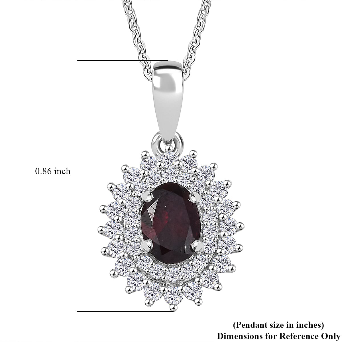 Premium Anthill Garnet and Moissanite 1.50 ctw Sunburst Pendant Necklace in Rhodium Over Sterling Silver 20 Inches
