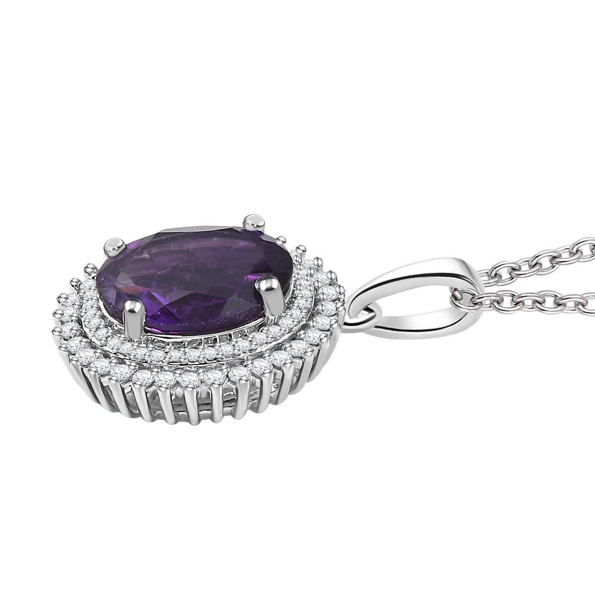Karis African Amethyst and White Zircon 3.70 ctw Floral Pendant in Platinum Bond with Stainless Steel with Necklace 20 Inches image number 3