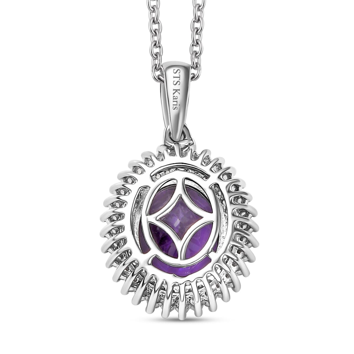 Karis African Amethyst and White Zircon 3.70 ctw Floral Pendant in Platinum Bond with Stainless Steel with Necklace 20 Inches image number 4