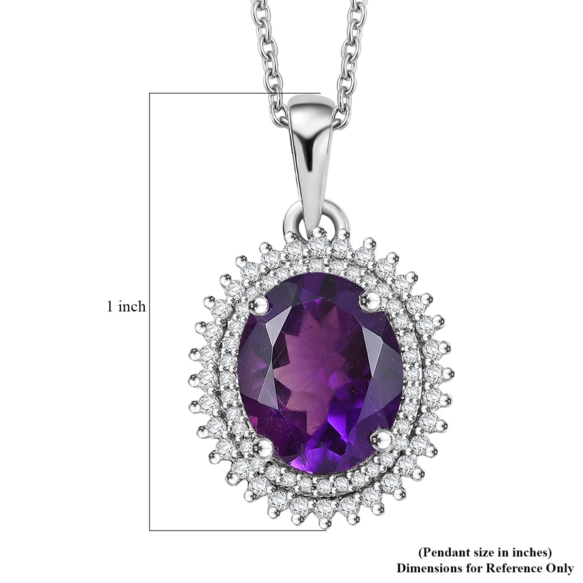 Karis African Amethyst and White Zircon 3.70 ctw Floral Pendant in Platinum Bond with Stainless Steel with Necklace 20 Inches image number 6