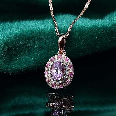 D'Joy Premium Martha Rocha Kunzite and Multi Gemstone 1.40 ctw Twilight Rosebud Pendant Necklace in 18K Vermeil Rose Gold Over Sterling Silver 20 Inches