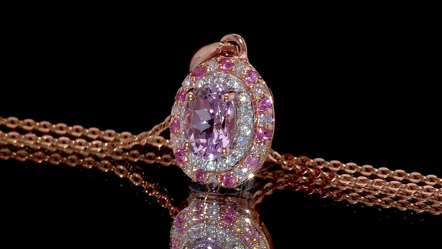 D'Joy Premium Martha Rocha Kunzite and Multi Gemstone 1.40 ctw Twilight Rosebud Pendant Necklace in 18K Vermeil Rose Gold Over Sterling Silver 20 Inches