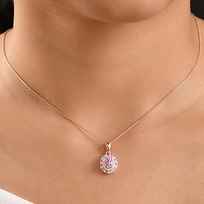D'Joy Premium Martha Rocha Kunzite and Multi Gemstone 1.40 ctw Twilight Rosebud Pendant Necklace in 18K Vermeil Rose Gold Over Sterling Silver 20 Inches