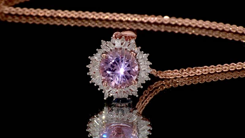 D'Joy Premium Martha Rocha Kunzite and Diamond 1.80 ctw Twilight Bloom Pendant Necklace in 18K Vermeil Rose Gold Over Sterling Silver 20 Inches