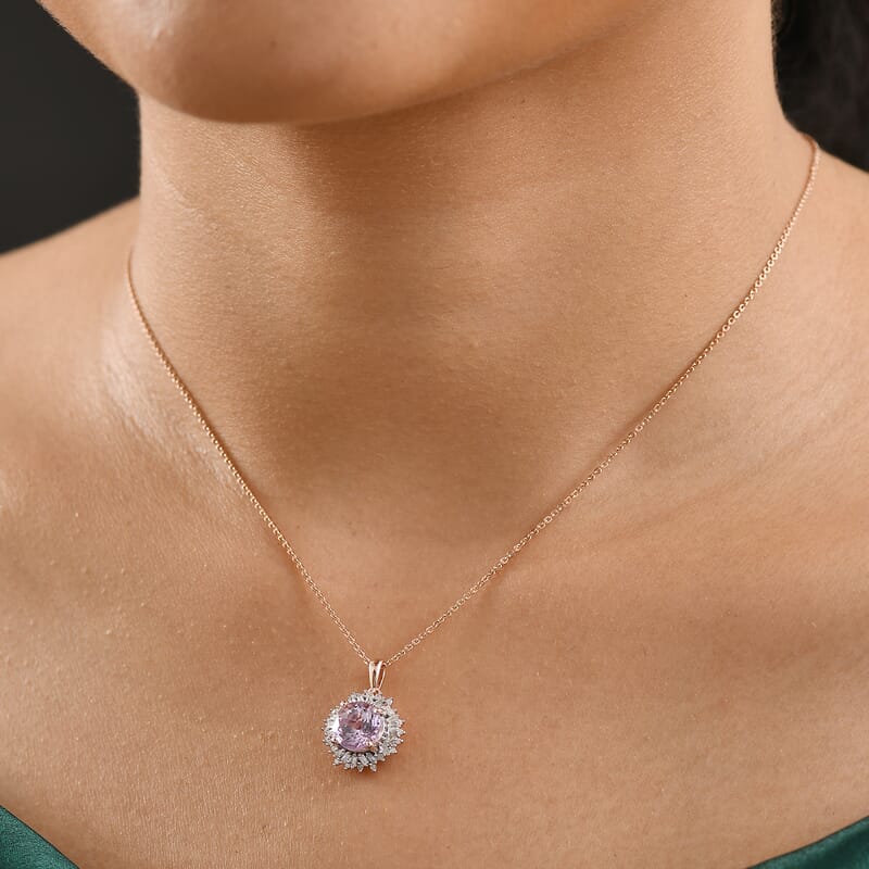 D'Joy Premium Martha Rocha Kunzite and Diamond 1.80 ctw Twilight Bloom Pendant Necklace in 18K Vermeil Rose Gold Over Sterling Silver 20 Inches