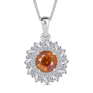 D'Joy Premium Picos Altos Sphalerite and Moissanite 2.75 ctw Solar Crown Pendant Necklace in Rhodium Over Sterling Silver 20 Inches