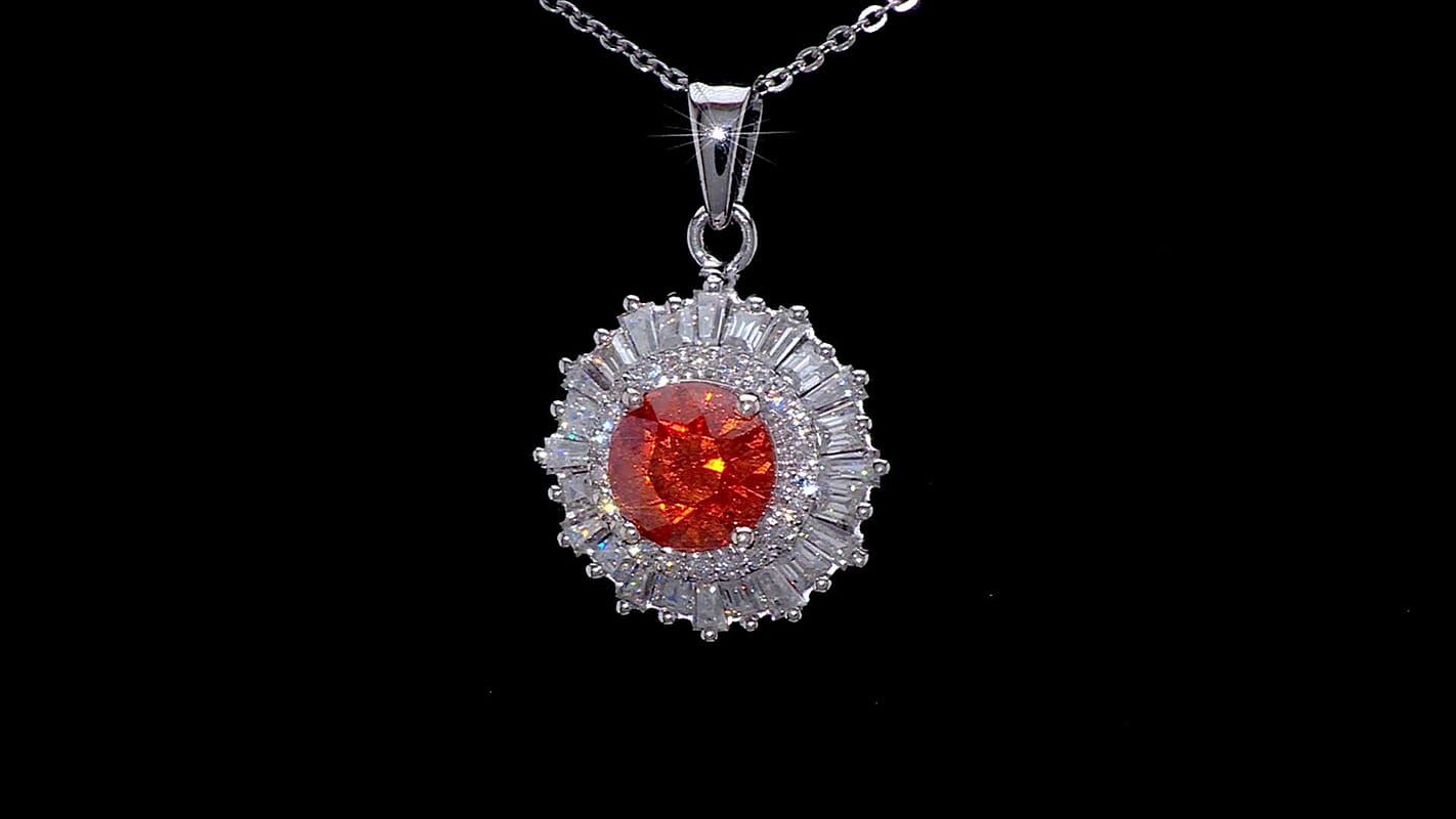 D'Joy Premium Picos Altos Sphalerite and Moissanite 2.75 ctw Solar Crown Pendant Necklace in Rhodium Over Sterling Silver 20 Inches