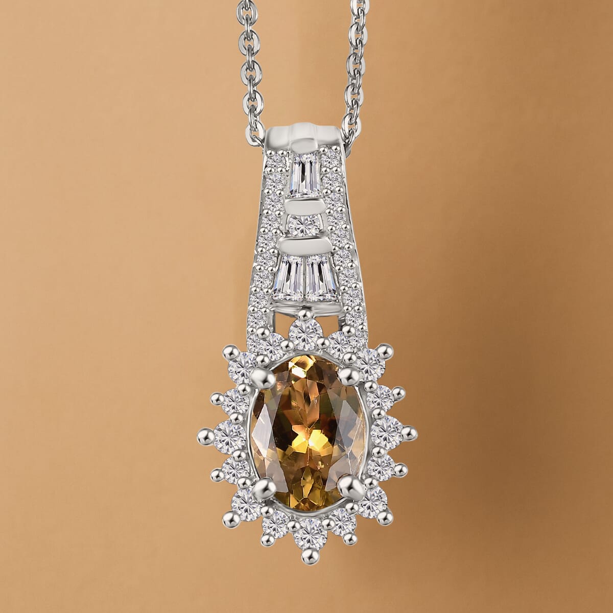 D'Joy Premium Golden Tanzanite and Moissanite 1.65 ctw Ember Glow Pendant Necklace in Rhodium Over Sterling Silver 20 Inches image number 1