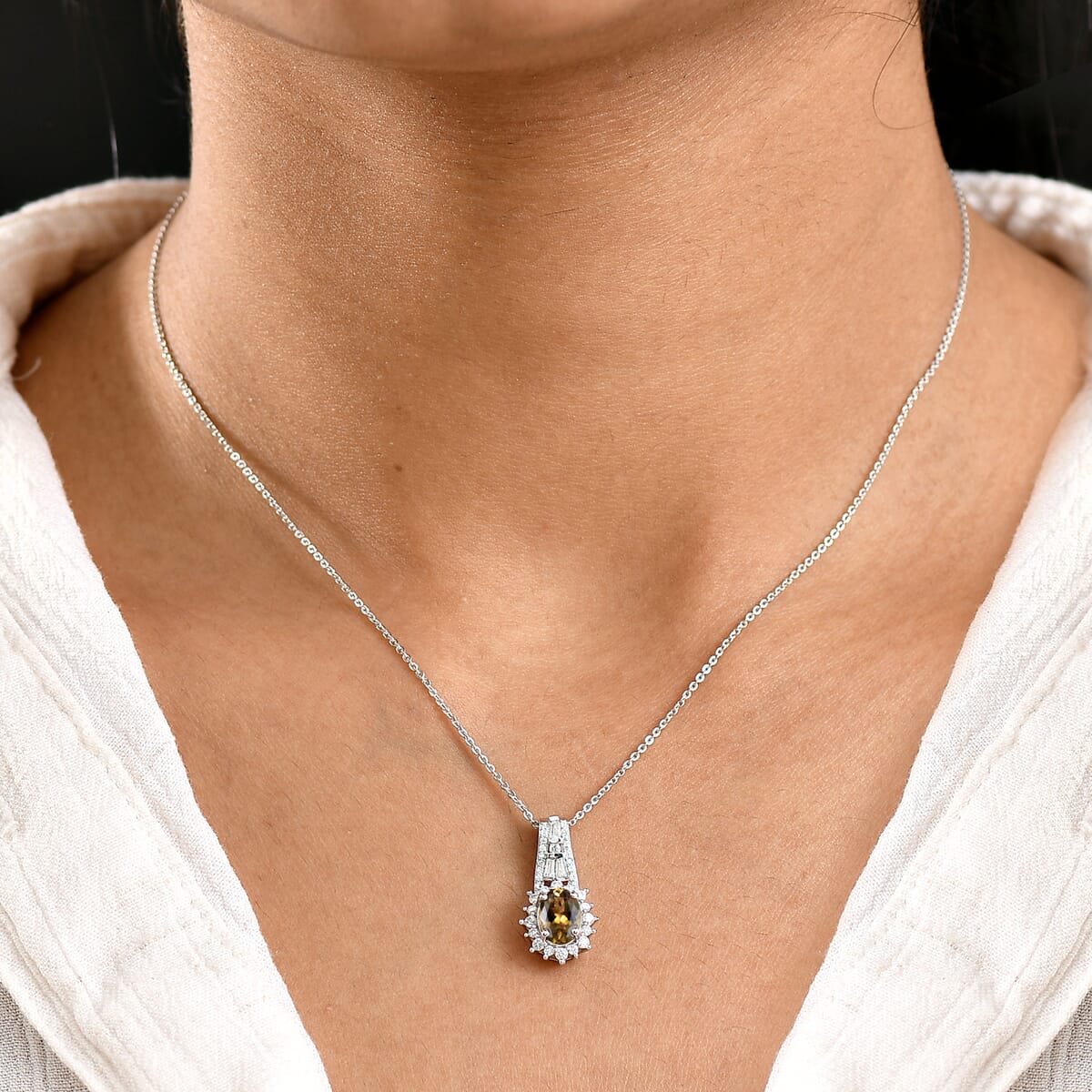 D'Joy Premium Golden Tanzanite and Moissanite 1.65 ctw Ember Glow Pendant Necklace in Rhodium Over Sterling Silver 20 Inches image number 2
