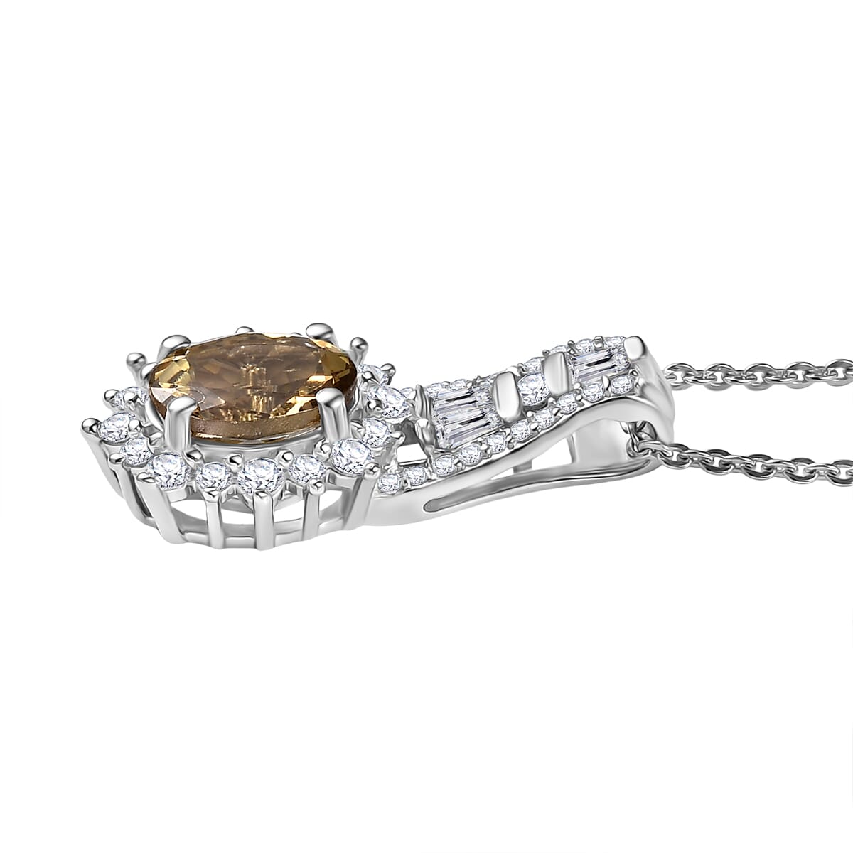 D'Joy Premium Golden Tanzanite and Moissanite 1.65 ctw Ember Glow Pendant Necklace in Rhodium Over Sterling Silver 20 Inches image number 3