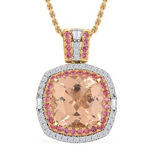 Luxoro AAA Marropino Morganite, Padparadscha Sapphire and White Diamond I2 7.70 ctw Pendant Necklace in 14K Yellow Gold 20 Inches