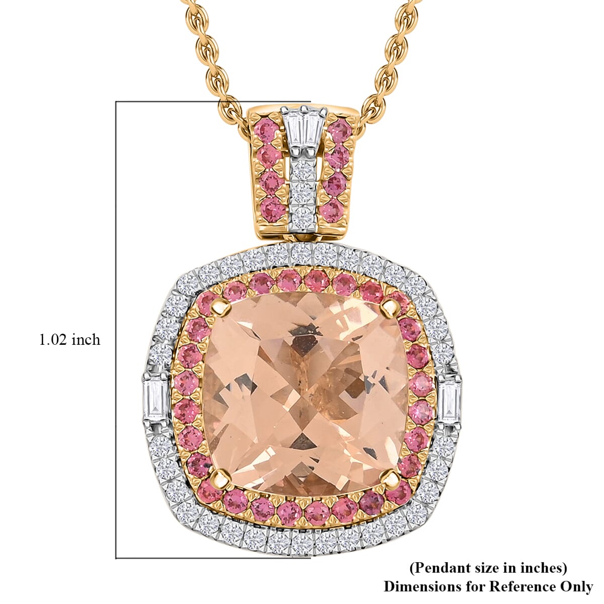 Luxoro AAA Marropino Morganite, Padparadscha Sapphire and White Diamond I2 7.70 ctw Pendant Necklace in 14K Yellow Gold 20 Inches image number 6