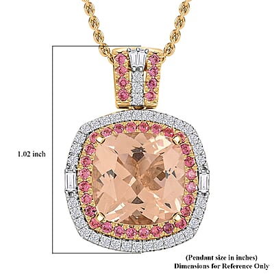 Luxoro AAA Marropino Morganite, Padparadscha Sapphire and White Diamond I2 7.70 ctw Pendant Necklace in 14K Yellow Gold 20 Inches