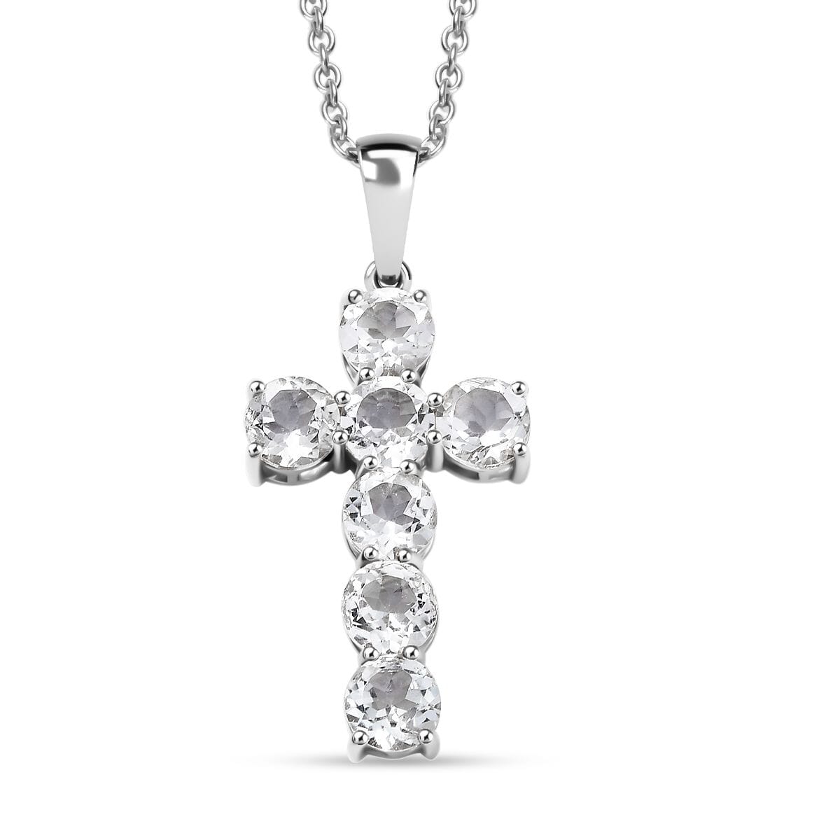 Golconda Topaz 4.50 ctw Cross Pendant in Platinum Over Sterling Silver with Stainless Steel Necklace 20 Inches image number 0