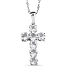 Golconda Topaz 4.50 ctw Classic Christian Cross Pendant in Platinum Over Sterling Silver with Stainless Steel Necklace 20 Inches