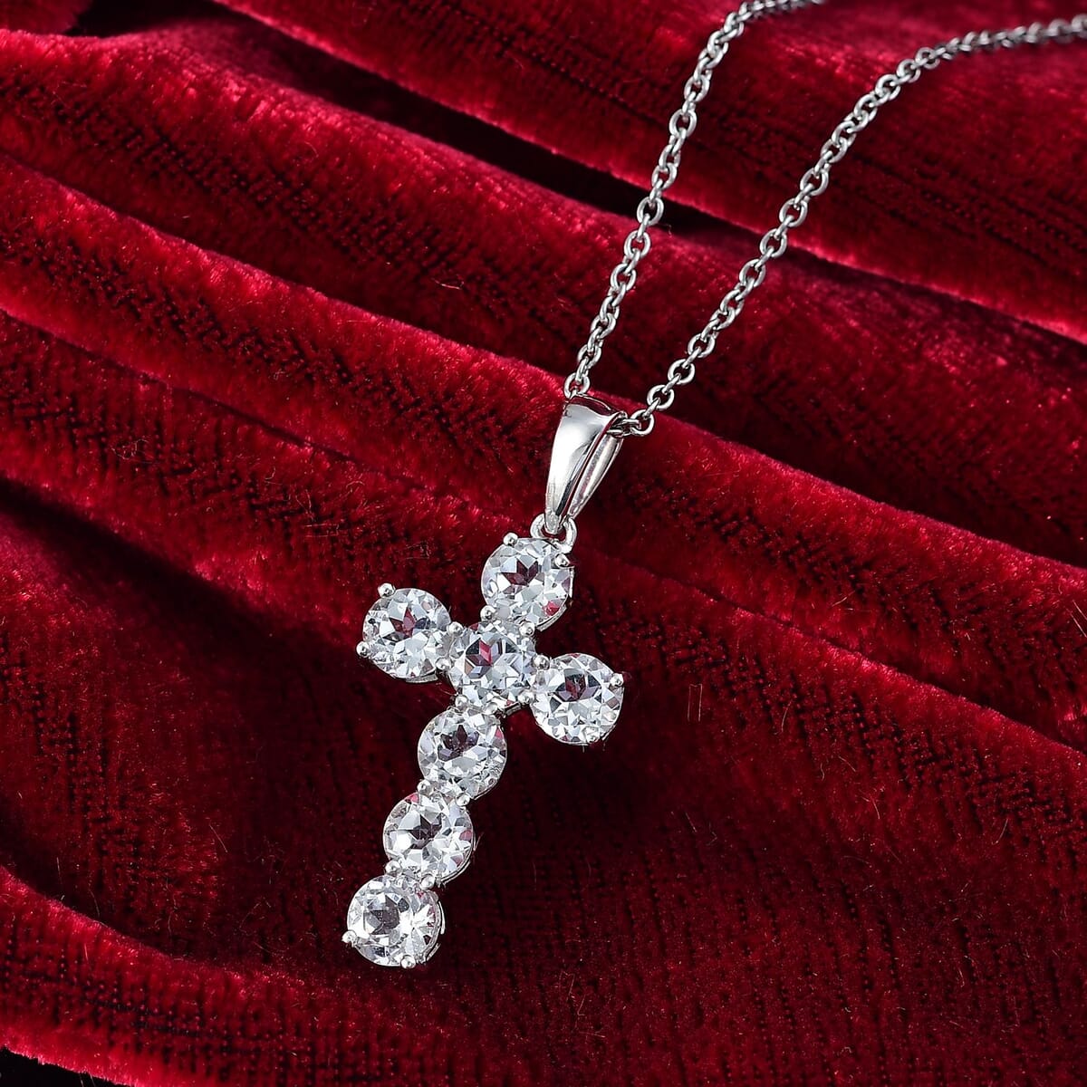 Golconda Topaz 4.50 ctw Cross Pendant in Platinum Over Sterling Silver with Stainless Steel Necklace 20 Inches image number 1
