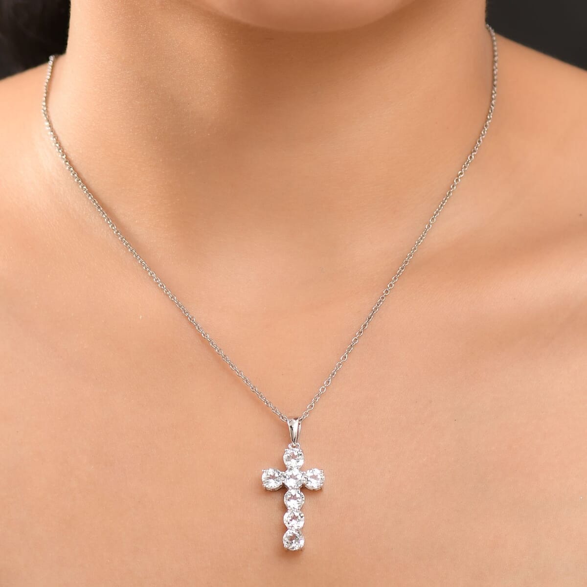 Golconda Topaz 4.50 ctw Cross Pendant in Platinum Over Sterling Silver with Stainless Steel Necklace 20 Inches image number 2