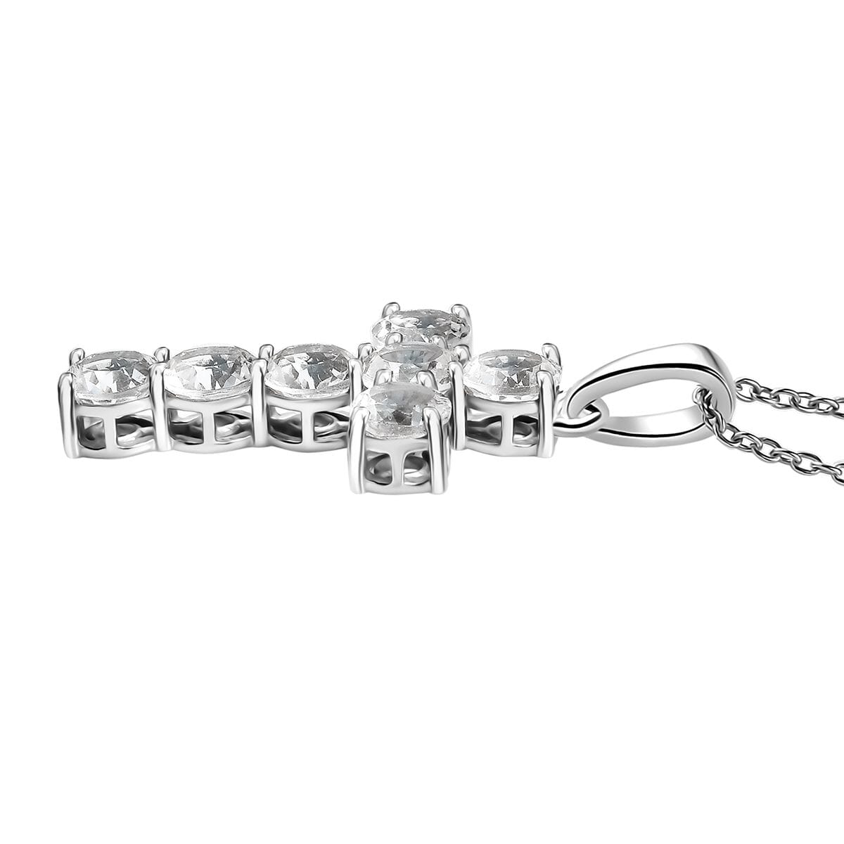 Golconda Topaz 4.50 ctw Cross Pendant in Platinum Over Sterling Silver with Stainless Steel Necklace 20 Inches image number 3