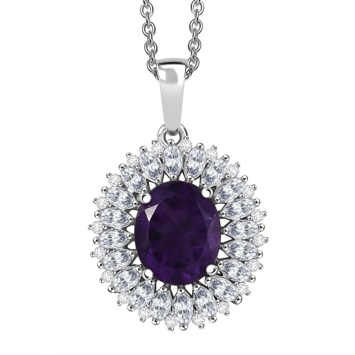 Karis African Amethyst and Multi Gemstone 5.40 ctw Sunflower Pendant in Platinum Bond with Stainless Steel Necklace 20 Inches image number 0