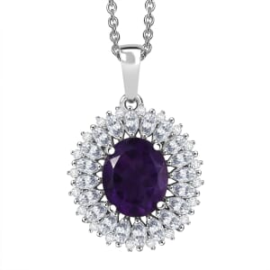 Karis African Amethyst and Multi Gemstone 5.40 ctw Sunflower Pendant in Platinum Bond with Stainless Steel Necklace 20 Inches