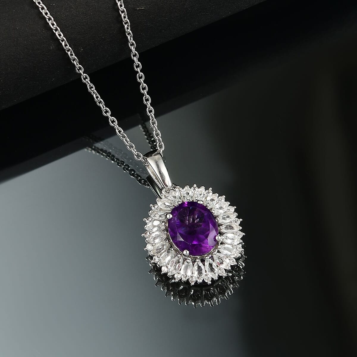 Karis African Amethyst and Multi Gemstone 5.40 ctw Sunflower Pendant in Platinum Bond with Stainless Steel Necklace 20 Inches image number 1
