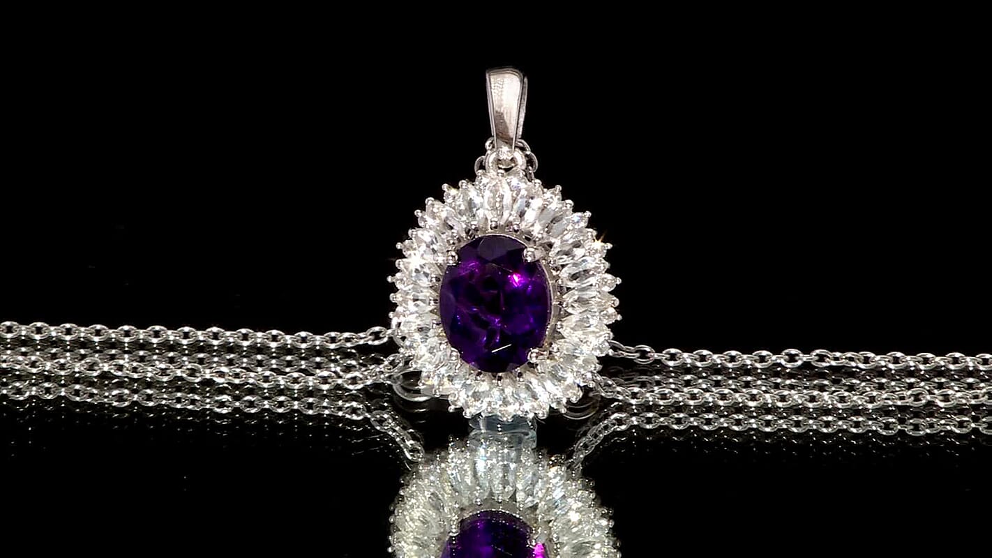 Karis African Amethyst and Multi Gemstone 5.40 ctw Sunflower Pendant in Platinum Bond with Stainless Steel Necklace 20 Inches