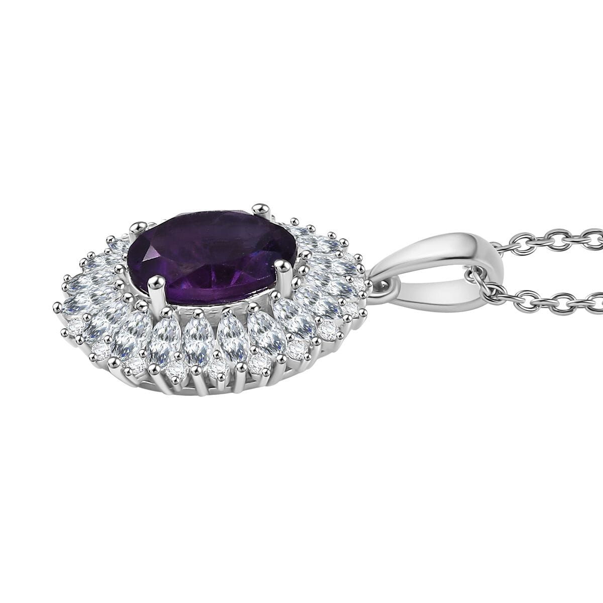 Karis African Amethyst and Multi Gemstone 5.40 ctw Sunflower Pendant in Platinum Bond with Stainless Steel Necklace 20 Inches image number 3
