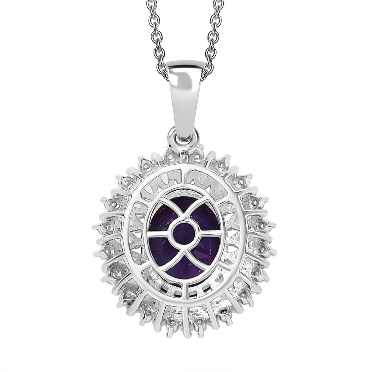 Karis African Amethyst and Multi Gemstone 5.40 ctw Sunflower Pendant in Platinum Bond with Stainless Steel Necklace 20 Inches image number 4