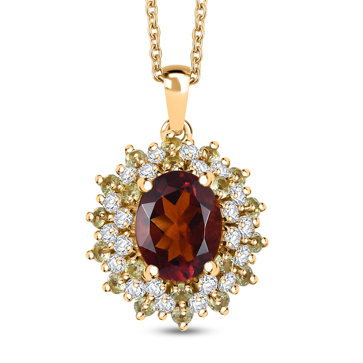 Brazilian Cherry Citrine and Multi Gemstone 3.25 ctw Autumn Elegance Pendant in 18K Vermeil Yellow Gold Over Sterling Silver with Stainless Steel Necklace 20 Inches image number 0