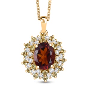 Brazilian Cherry Citrine and Multi Gemstone 3.25 ctw Autumn Elegance Pendant in 18K Vermeil Yellow Gold Over Sterling Silver with Stainless Steel Necklace 20 Inches