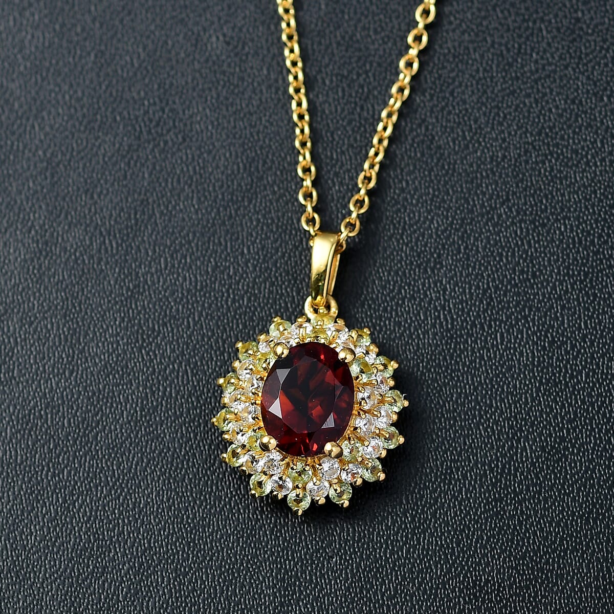 Brazilian Cherry Citrine and Multi Gemstone 3.25 ctw Autumn Elegance Pendant in 18K Vermeil Yellow Gold Over Sterling Silver with Stainless Steel Necklace 20 Inches image number 1