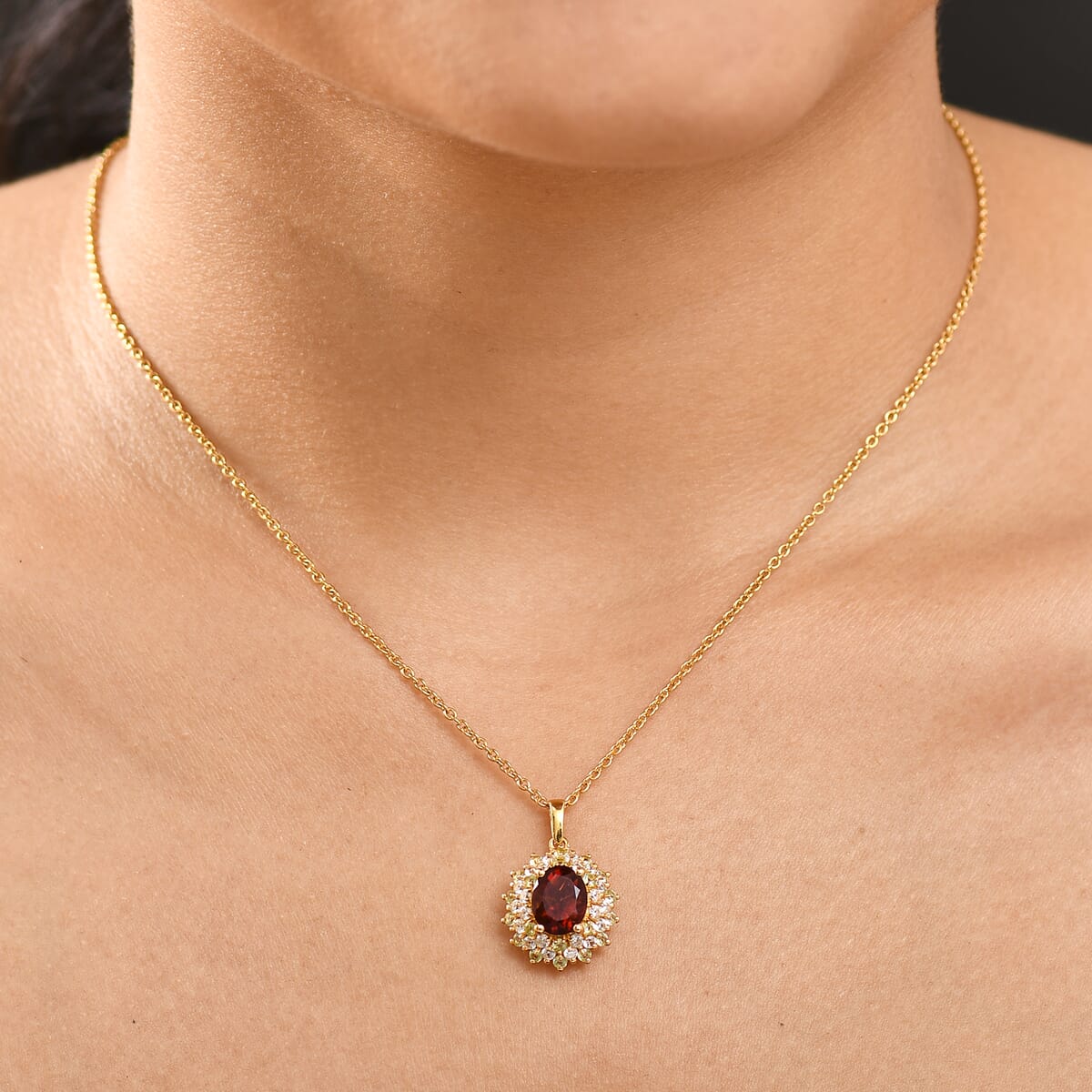 Brazilian Cherry Citrine and Multi Gemstone 3.25 ctw Autumn Elegance Pendant in 18K Vermeil Yellow Gold Over Sterling Silver with Stainless Steel Necklace 20 Inches image number 2