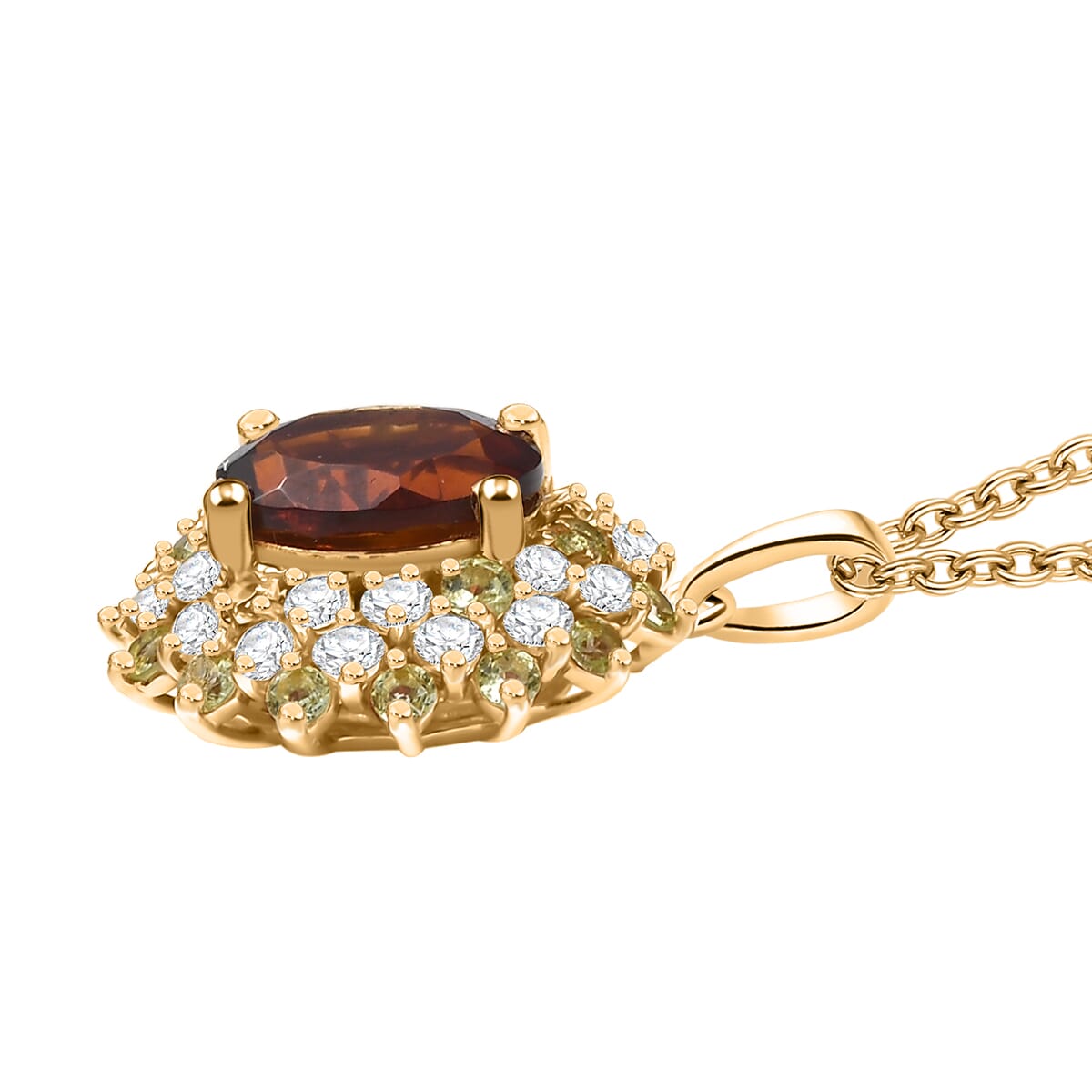Brazilian Cherry Citrine and Multi Gemstone 3.25 ctw Autumn Elegance Pendant in 18K Vermeil Yellow Gold Over Sterling Silver with Stainless Steel Necklace 20 Inches image number 3