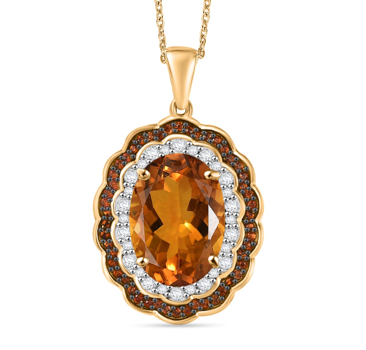 Premium Santa Ana Madeira Citrine, Champagne and White Zircon 6.60 ctw Floral Pendant Necklace in 18K Vermeil Yellow Gold Over Sterling Silver 20 Inches image number 0