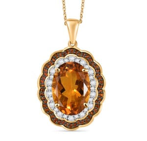 Premium Santa Ana Madeira Citrine, Champagne and White Zircon 6.60 ctw Floral Pendant Necklace in 18K Vermeil Yellow Gold Over Sterling Silver 20 Inches