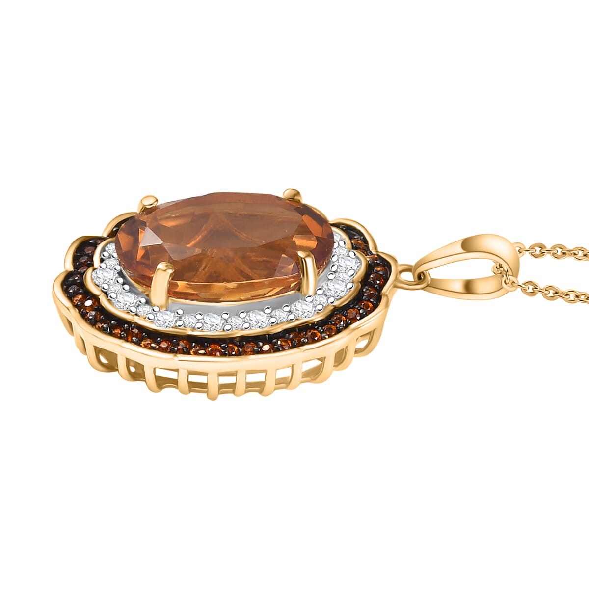 Premium Santa Ana Madeira Citrine, Champagne and White Zircon 6.60 ctw Floral Pendant Necklace in 18K Vermeil Yellow Gold Over Sterling Silver 20 Inches image number 3