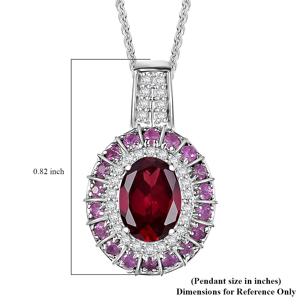 Orissa Rhodolite Garnet and Multi Gemstone 2.15 ctw Timeless Elegance Pendant Necklace in Rhodium Over Sterling Silver 20 Inches