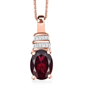 Orissa Rhodolite Garnet and Diamond 1.65 ctw Art Deco Pendant Necklace in 18K Vermeil Yellow Gold Over Sterling Silver 20 Inches