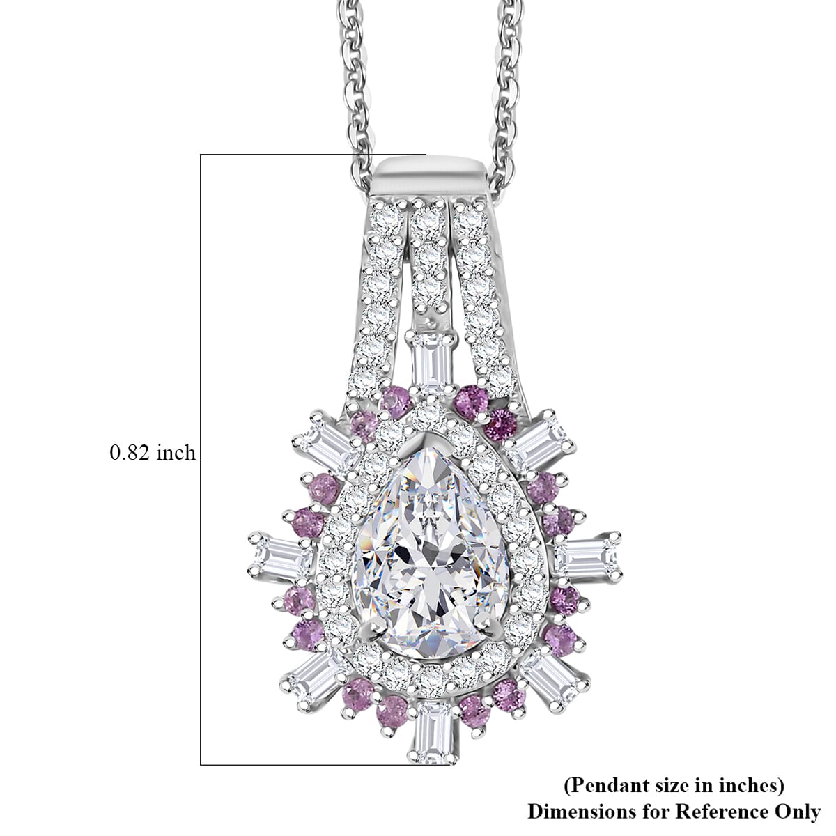 D'Joy Moissanite and Madagascar Pink Sapphire 1.80 ctw Sunburst Pendant Necklace 20 Inches in Rhodium Over Sterling Silver (Size 7.0) image number 6