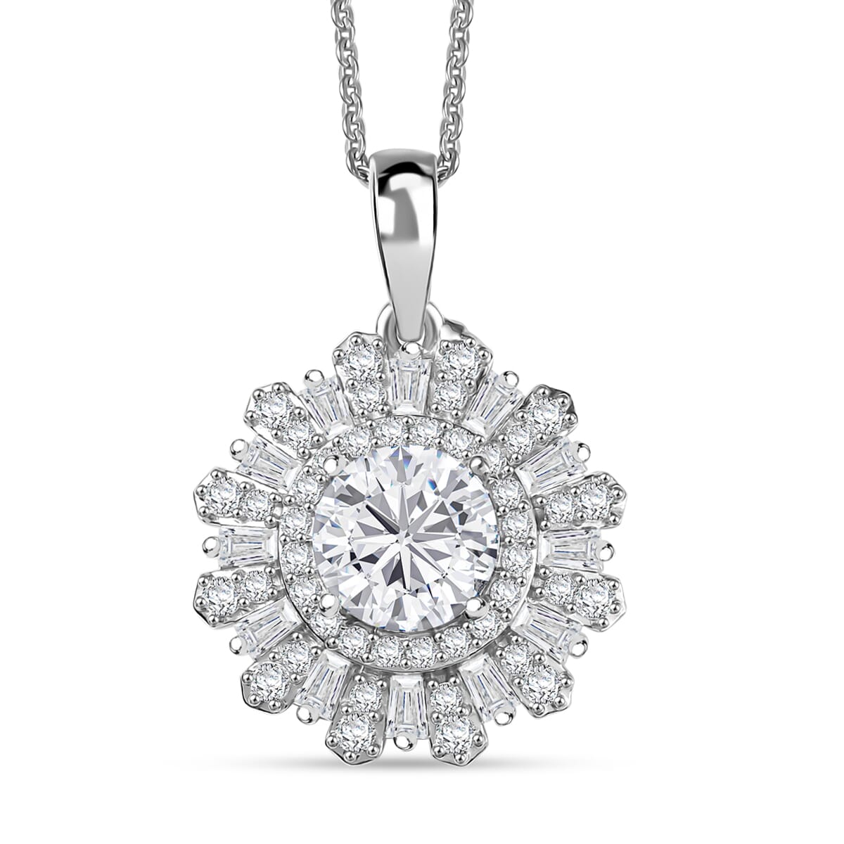 D'Joy Moissanite 2.10 ctw Vintage Floral Pendant Necklace in Rhodium Over Sterling Silver 20 Inches image number 0