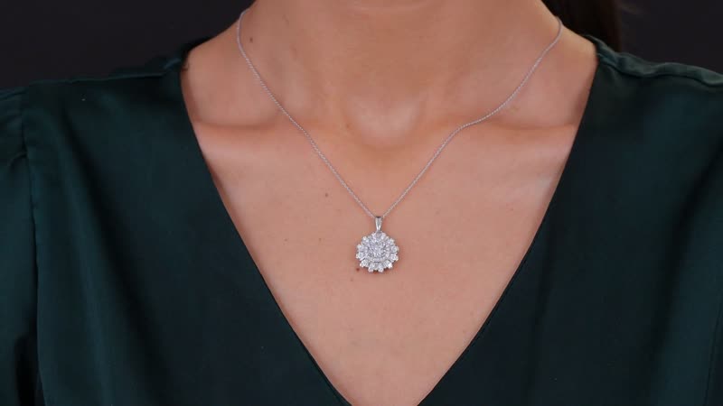 D'Joy Moissanite 2.10 ctw Vintage Floral Pendant Necklace in Rhodium Over Sterling Silver 20 Inches