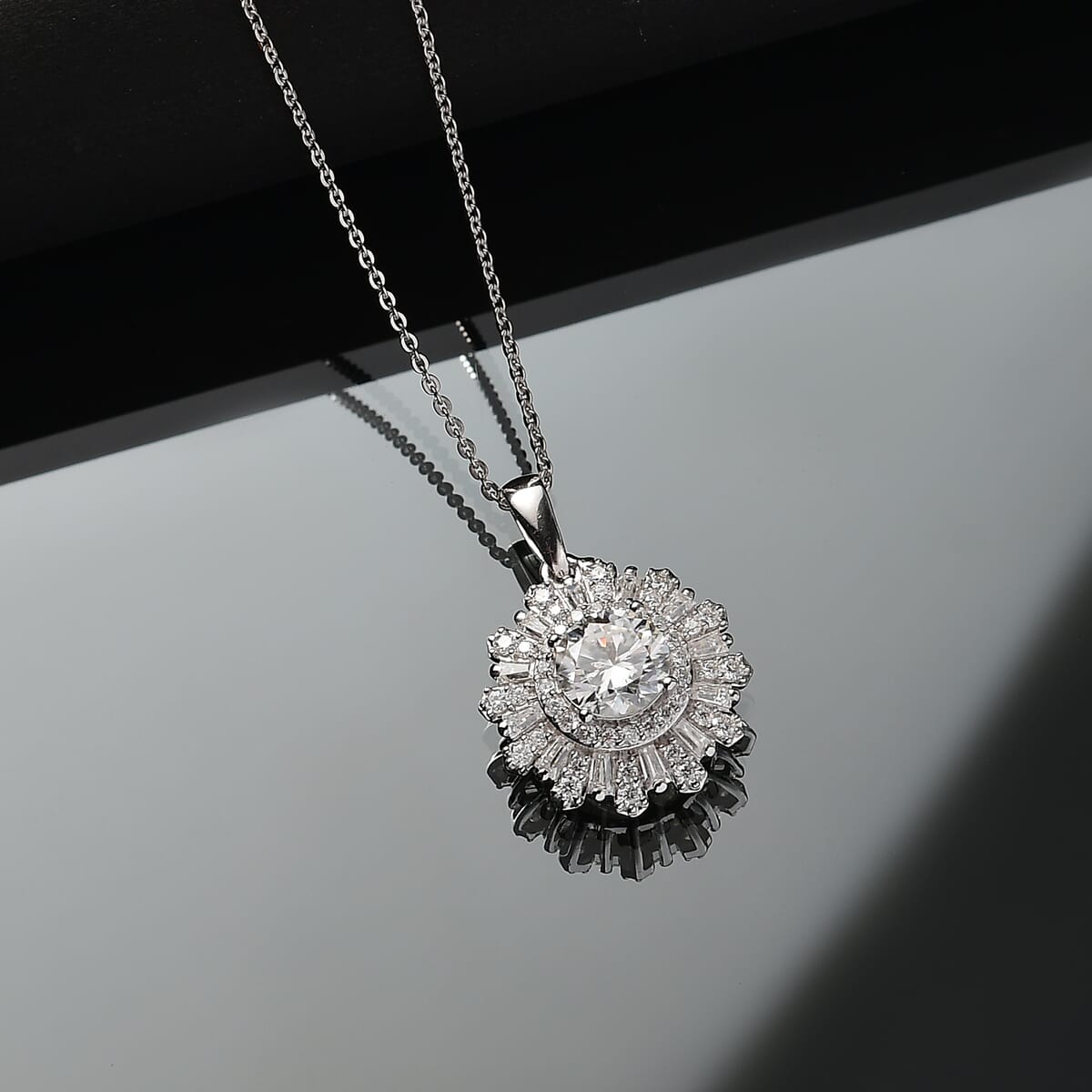 D'Joy Moissanite 2.10 ctw Vintage Floral Pendant Necklace in Rhodium Over Sterling Silver 20 Inches image number 1